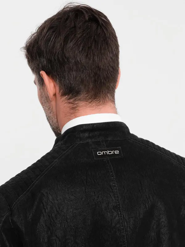 Ombre Ombre Men's retro-style biker jacket with stand-up collar - black