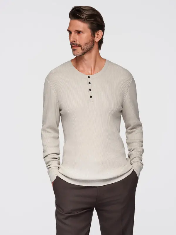 Ombre Ombre Men's ribbed sweater with buttons at the neckline - beige