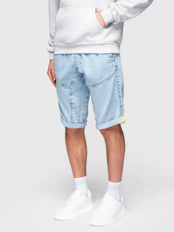 Ombre Ombre Men's short denim shorts with decorative stitching - light blue