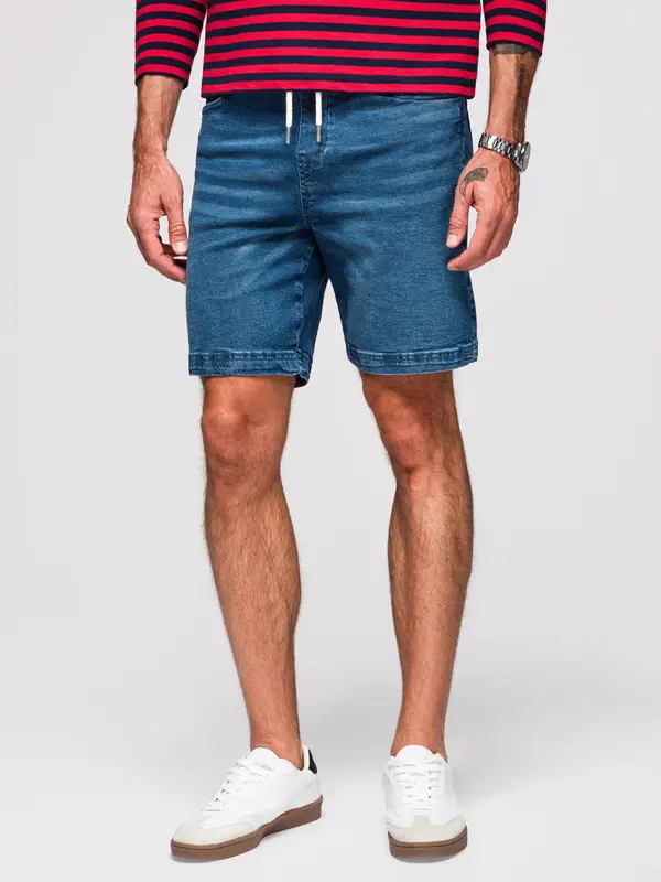 Ombre Ombre Men's shorts with elastic waistband and wash effect - blue
