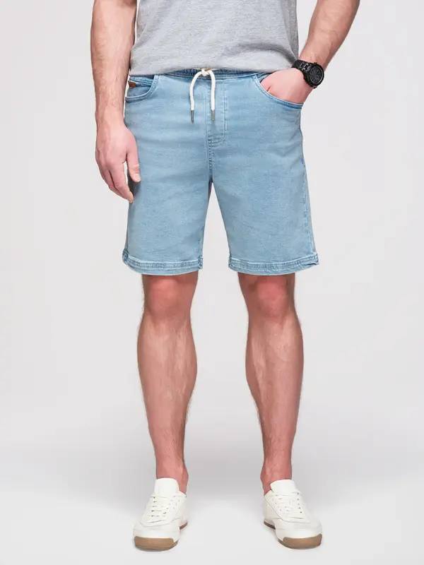 Ombre Ombre Men's shorts with elastic waistband and wash effect - light blue