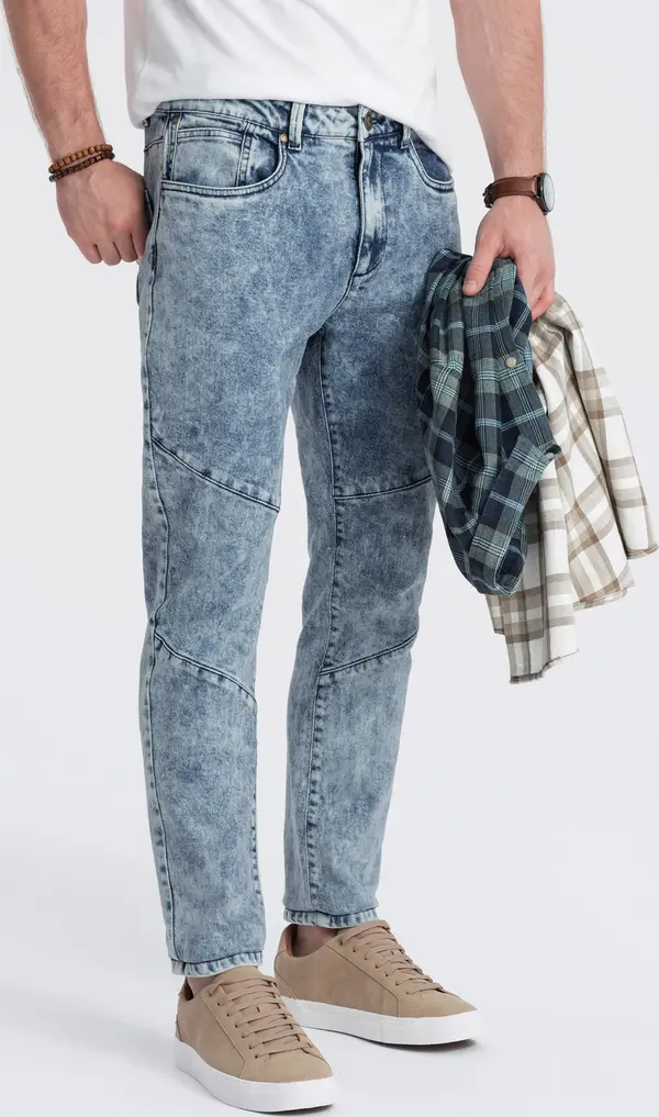 Ombre Ombre Men's slim fit denim pants with stitching at the knees - blue