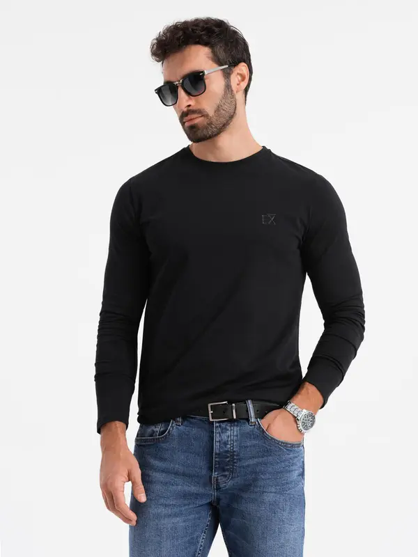 Ombre Ombre Men's SLIM FIT longsleeve with elastane and print - black