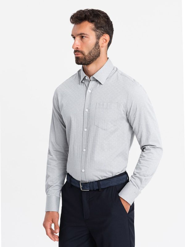 Ombre Ombre Men's SLIM FIT shirt in decorative fabric with pocket - grey