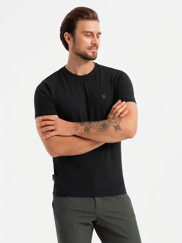 Ombre Ombre Men's SLIM FIT T-shirt with round neckline and logo - black