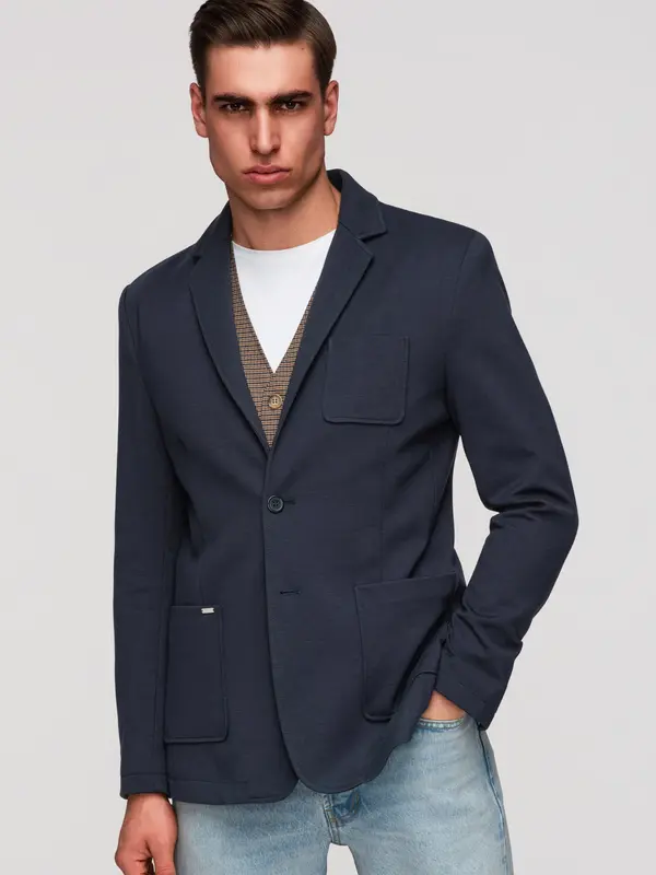 Ombre Ombre Men's SLIM knit jacket with subtle texture - navy blue