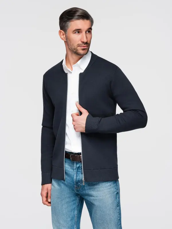 Ombre Ombre Men's smooth zip sweater - navy blue