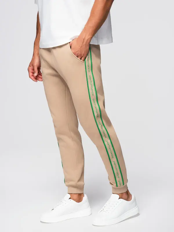 Ombre Ombre Men's sports jogger pants with stripes - brown