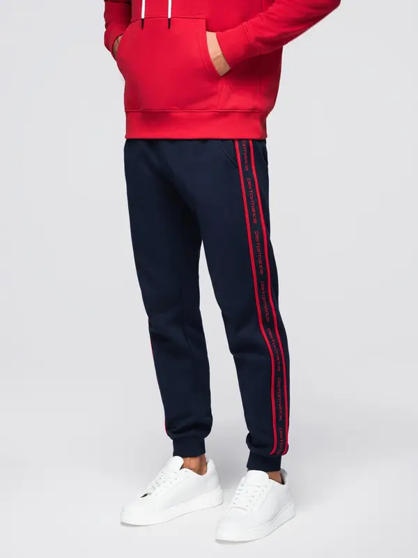 Ombre Ombre Men's sports jogger pants with stripes - navy blue