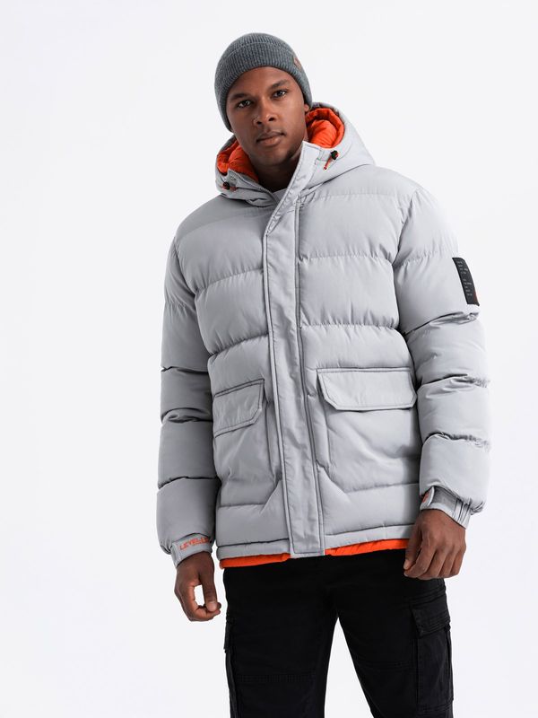 Ombre Ombre Men's sports warm jacket with double hood - grey
