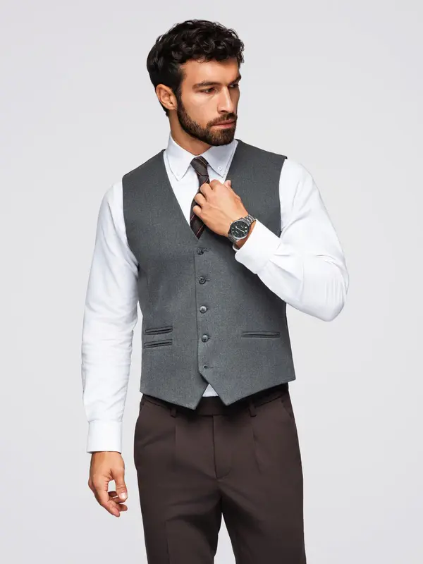Ombre Ombre Men's suit vest with classic detailing and lining - graphite