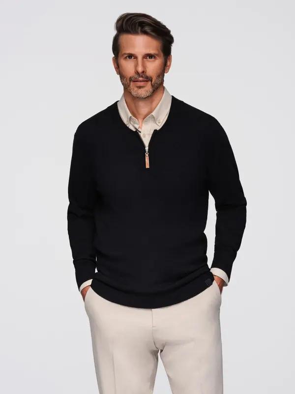 Ombre Ombre Men's sweater with viscose and spread neckline - black