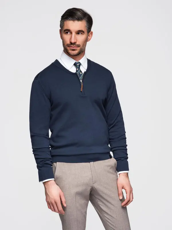 Ombre Ombre Men's sweater with viscose and spread neckline - navy blue