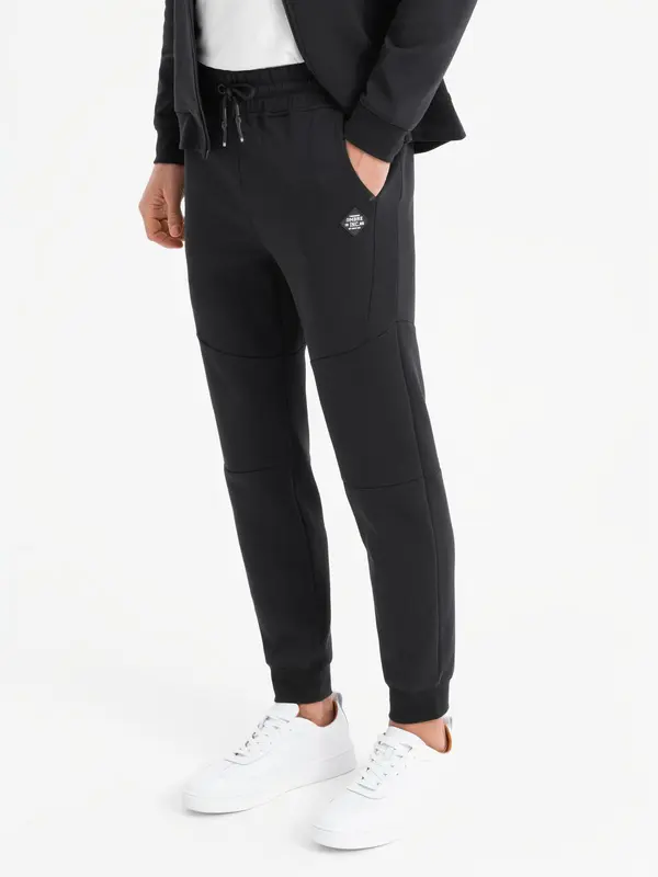 Ombre Ombre Men's sweatpants with ribbed cuffs and decorative zipper - black