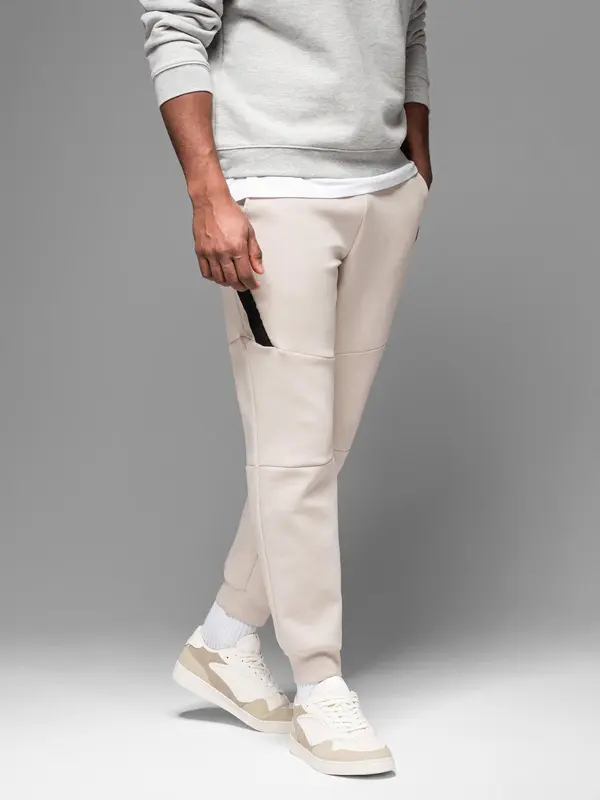 Ombre Ombre Men's sweatpants with ribbed cuffs and decorative zipper - sand