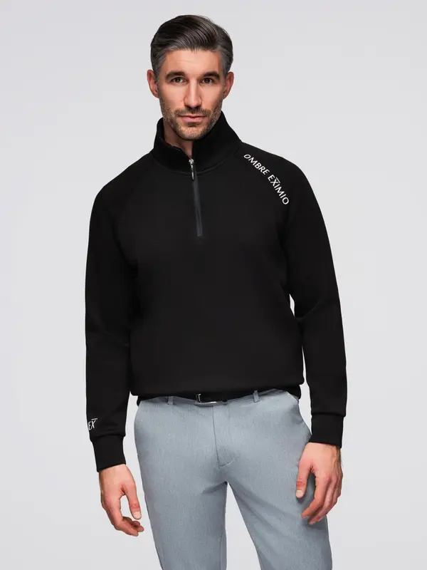 Ombre Ombre Men's sweatshirt with unbuttoned high collar and contrasting print - black