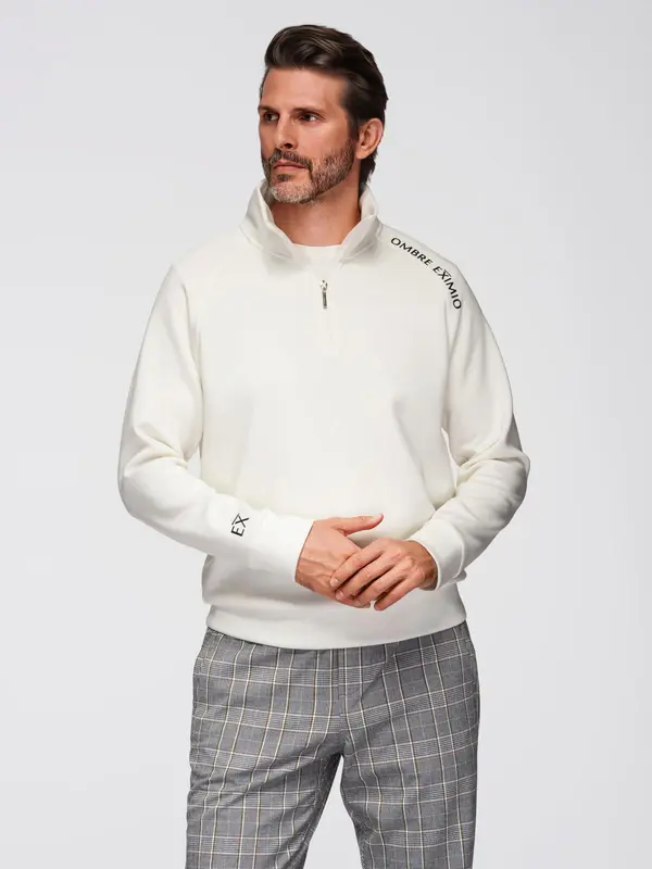 Ombre Ombre Men's sweatshirt with unbuttoned high collar and contrasting print - ecru