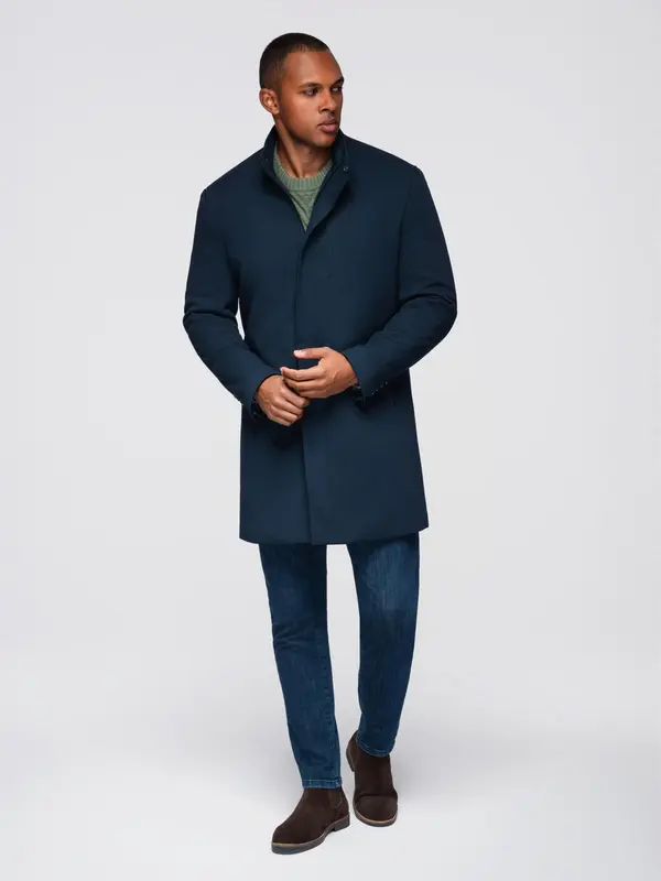 Ombre Ombre Men's tailored structured coat with high collar - navy blue