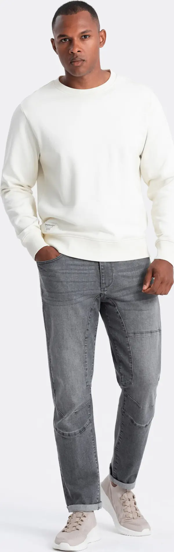 Ombre Ombre Men's TAPER FIT denim pants with stitching and rolled up legs - gray