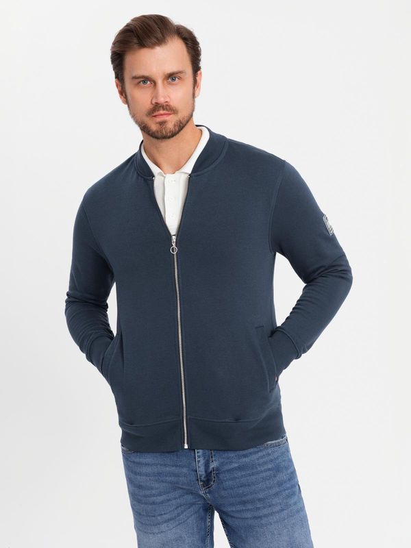 Ombre Ombre Men's unbuttoned cotton sweatshirt bomber - navy blue