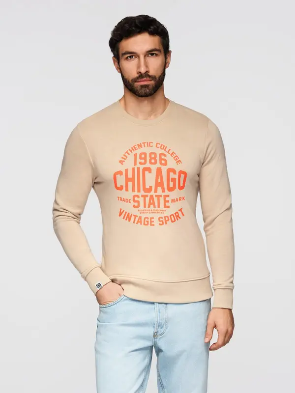 Ombre Ombre Men's unbuttoned sweatshirt with collegiate print - sand