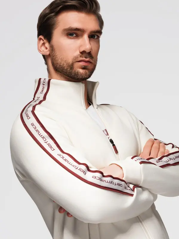 Ombre Ombre Men's unbuttoned sweatshirt with piping and high collar - cream