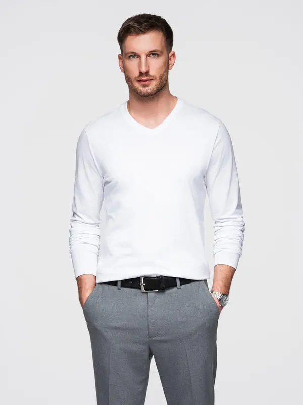 Ombre Ombre Men's unprinted longsleeve with a crew neckline - white