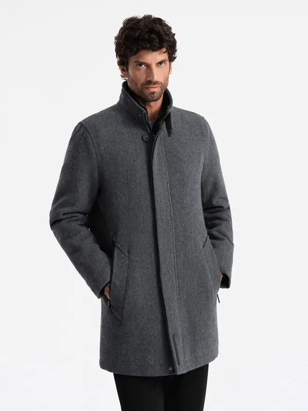 Ombre Ombre Men's winter coat with wool and quilted lining - graphite melange