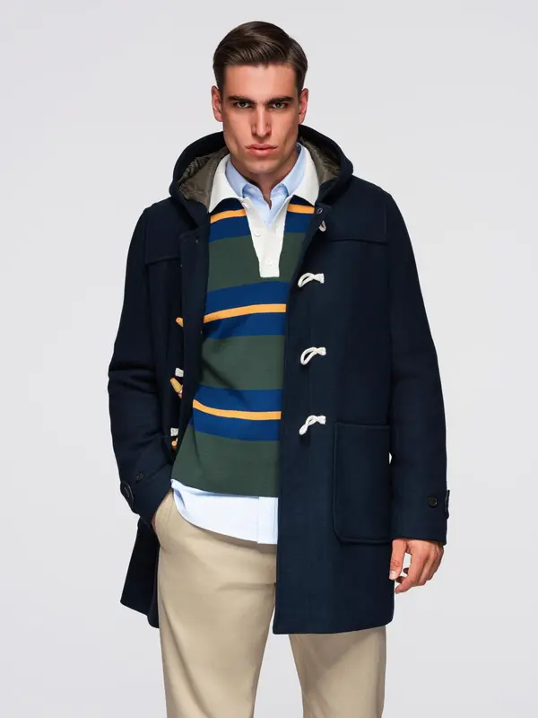 Ombre Ombre Men's wool and hooded duffle coat - navy blue
