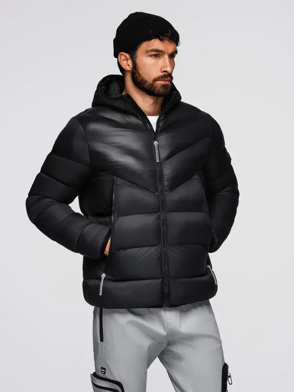 Ombre Ombre Modern quilted men's jacket of combined materials - black