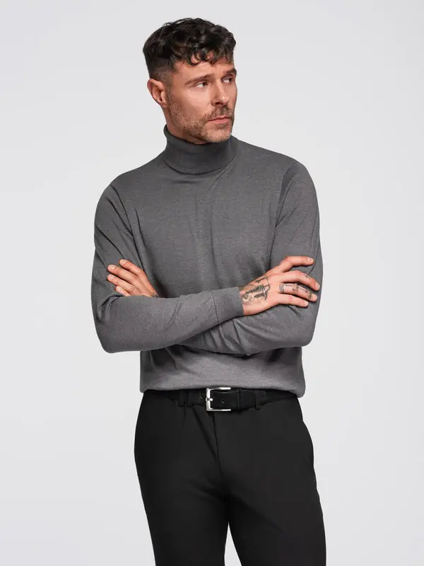 Ombre Ombre One color men's knitted turtleneck with viscose - grey melange