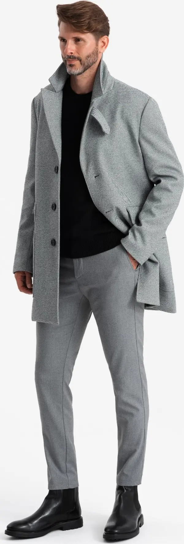 Ombre Ombre Patterned single-breasted men's coat with pockets - grey