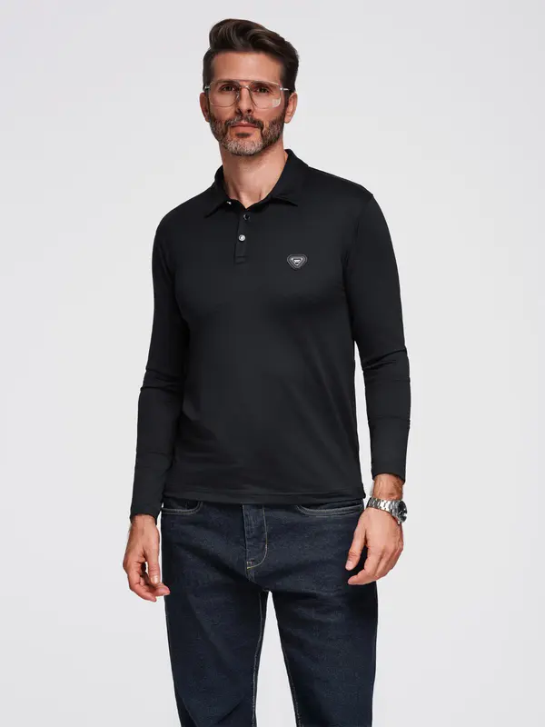 Ombre Ombre Polo long sleeve shirt with elegant branded buttons - black