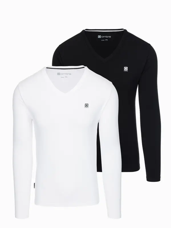Ombre Ombre Set of men's SLIM FIT longsleeves with V neckline and logo 2-pack