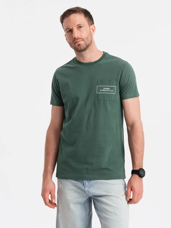 Ombre Ombre Streetstyle men's cotton t-shirt with pocket print - dark green