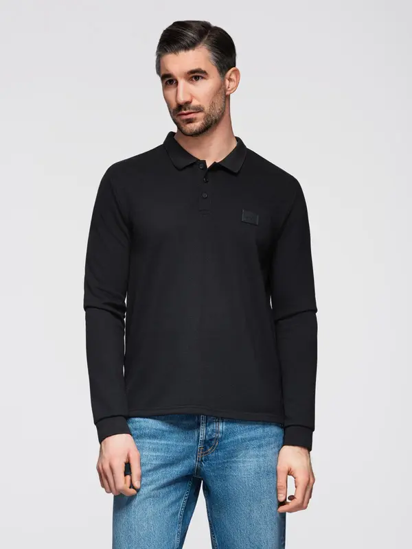 Ombre Ombre Structured men's polo longsleeve with patch - black