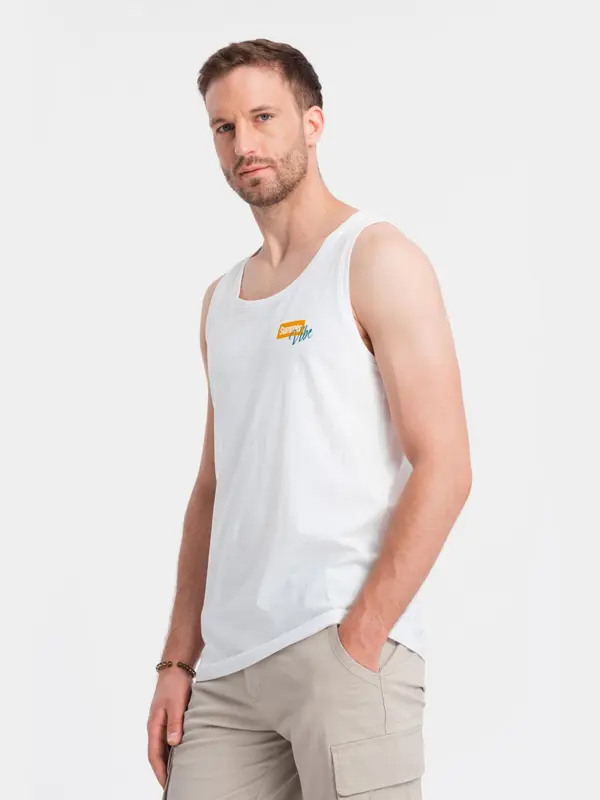 Ombre Ombre Summer Vibe printed men's cotton tank top - white