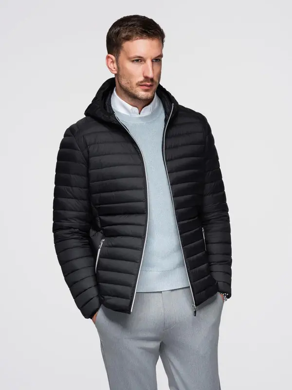 Ombre Ombre Ultralight men's natural down jacket with stowable pouch - black