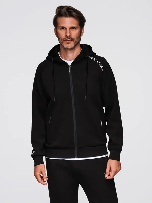 Ombre Ombre Unbuttoned men's sweatshirt with stand-up collar and hood - black