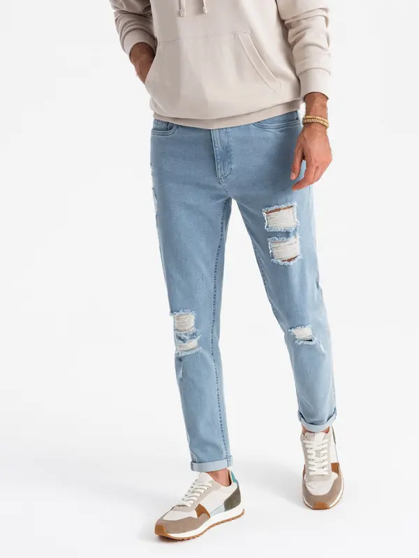 Ombre Ombre Wash men's TAPER FIT denim pants with rubbing - blue