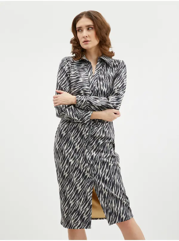 Orsay Orsay Beige-Black Women's Patterned Shirt Dress in Suede Finish ORSA - Women's