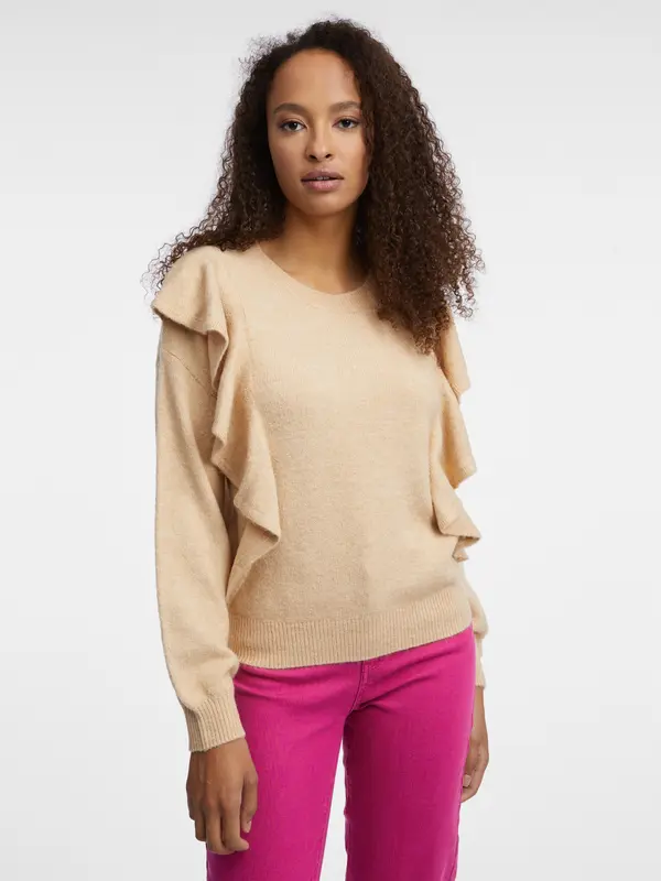 Orsay Orsay Beige Women's Sweater with Ruffles - Women's