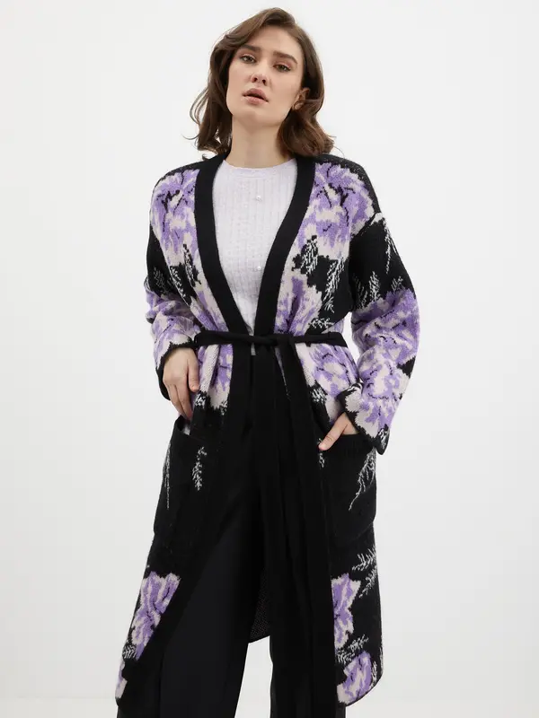 Orsay Orsay Black & Purple Women's Floral Cardigan - Women's