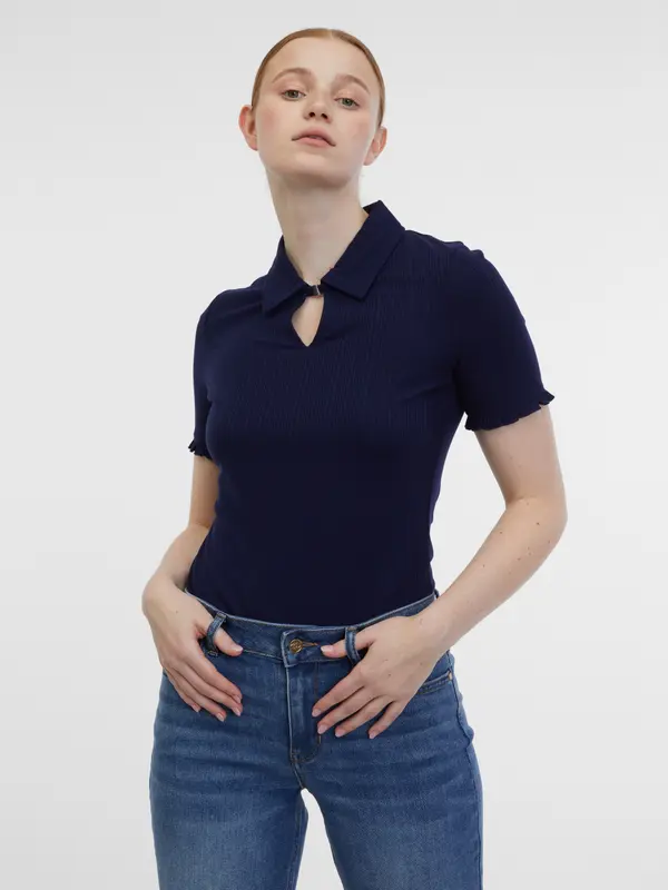 Orsay Orsay Blue-Cream Women's Striped Polo T-Shirt - Women's