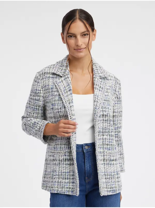Orsay Orsay Blue-Cream Women's Tweed Jacket - Women's