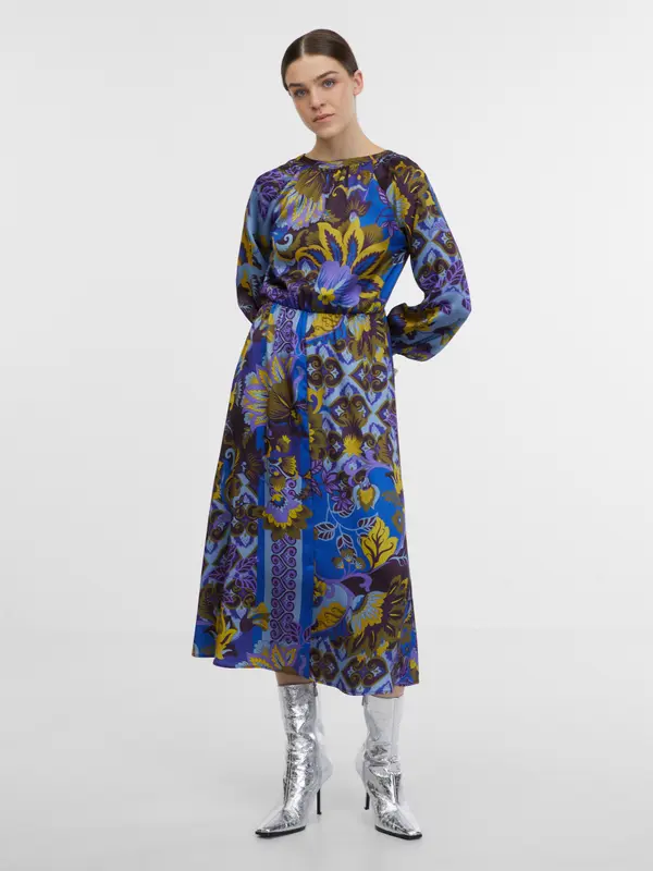 Orsay Orsay Blue Women's Patterned Satin Midis Dress - Women's