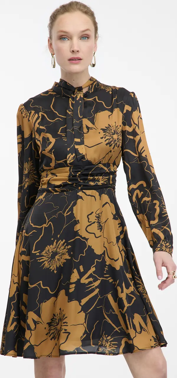 Orsay Orsay Brown-Black Women's Floral Satin Dress - Women's