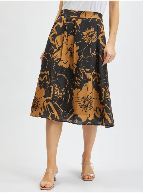 Orsay Orsay Brown-Black Women's Floral Satin Skirt - Women's