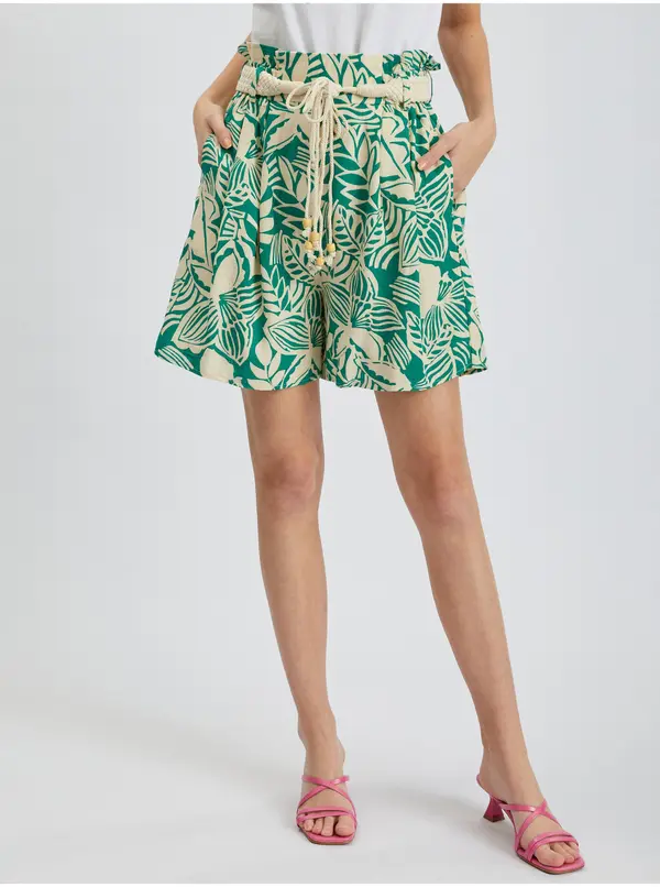 Orsay Orsay Creamy-Green Women's Patterned Shorts with Linen - Women's