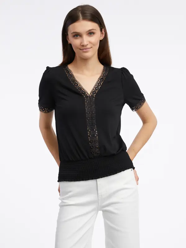 Orsay Orsay Dark Pink Women's T-Shirt with Decorative Details - Women's